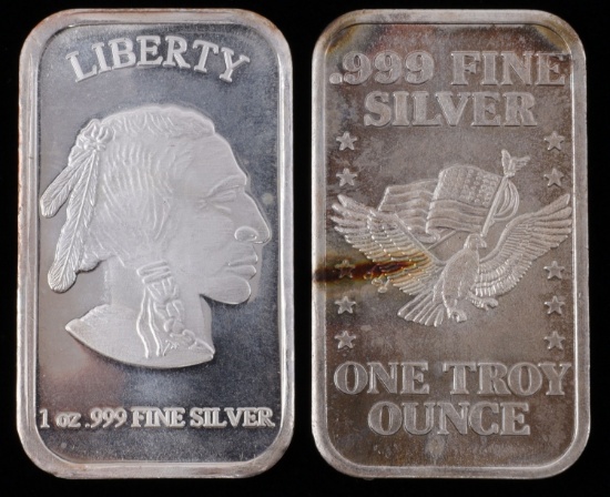LOT OF 2 1 OZT OUNCE .999 FINE SILVER BAR INGOT