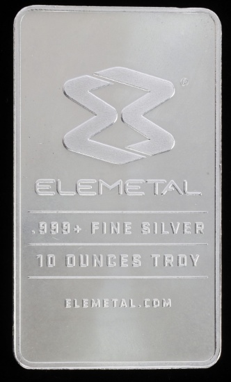 ELEMETAL 10 OZT OUNCE .999 SILVER BAR INGOT