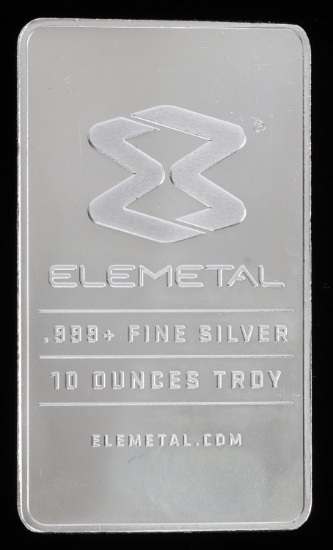 ELEMETAL 10 OZT OUNCE .999 FINE SILVER BAR INGOT