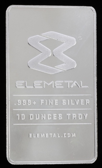 ELEMETAL 10 OZT OUNCE .999 FINE SILVER BAR INGOT