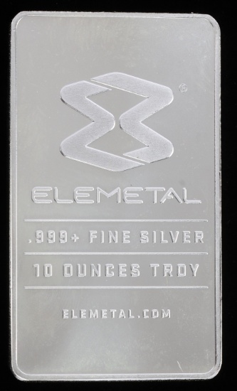 ELEMETAL 10 OZT OUNCE .999 SILVER BAR INGOT