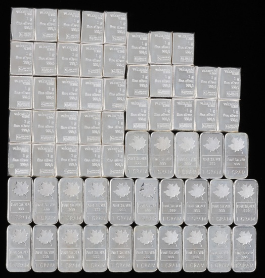 62 1 GRAM .999 SILVER BAR INGOT LOT VALCAMBI MAPLE