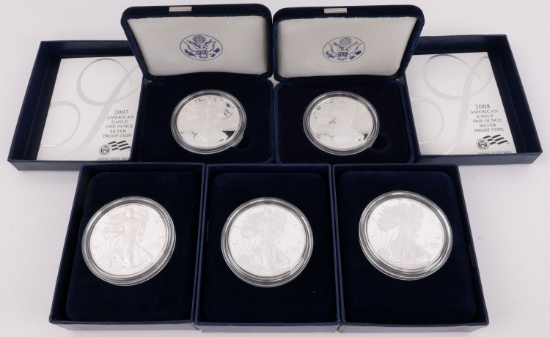 AMERICAN EAGLE SILVER PROOF LOT OF 5 MIX DATE