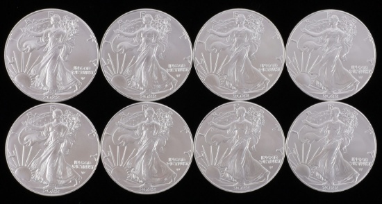 LOT OF 8 2022 1 OZT SILVER AMERICAN EAGLE BU COINS