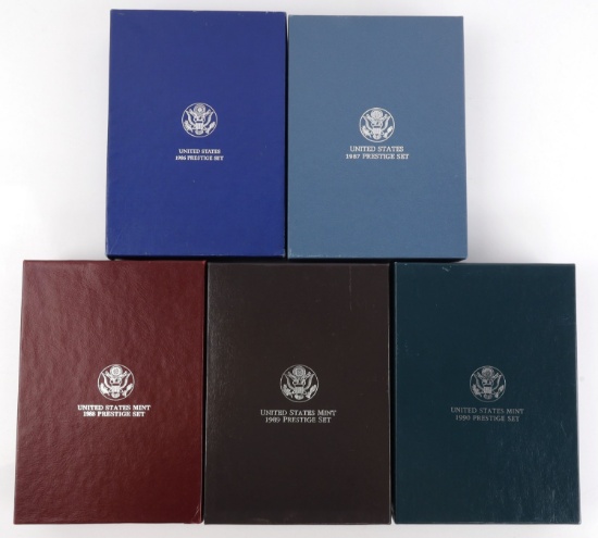 1986 TO 1990 5 U.S. MINT PRESTIGE SET W SILVER $