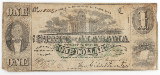 STATE ALABAMA CONFEDERATE STATE OBSOLETE BANKNOTE