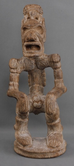 PRECOLUMBIAN TAINO SITTING MALE EFFIGY WOOD