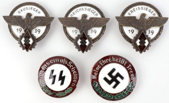 WWII GERMAN THIRD REICH BADGES LOT OF 5 HJ NSDAP