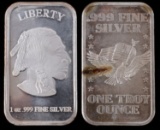 LOT OF 2 1 OZT OUNCE .999 FINE SILVER BAR INGOT