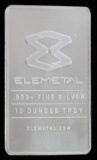 ELEMETAL 10 OZT OUNCE .999 FINE SILVER BAR INGOT
