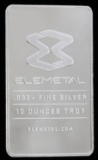 ELEMETAL 10 OZT OUNCE .999 FINE SILVER BAR INGOT