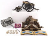TOY CAISSON CANNON & MORTAR LOT W CAPTAIN INSIGNIA