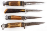 4 FIXED BLADE HORN GRIP KNIFE LOT EC PIC BROOKS