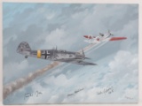 WWII GERMAN REICH BF 109 PILOT SIGNED PAINTING