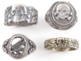 LOT OF 4 WWII GERMAN THIRD REICH SS SILVER RINGS