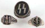 WWII GERMAN THIRD REICH RING LOT OF 3 SS SPORTS