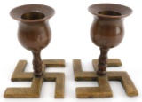 WWII GERMAN THIRD REICH SWASTIKA CANDLE HOLDERS