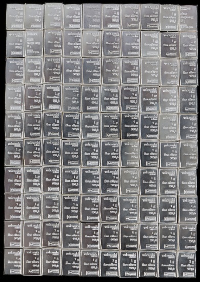 100 1 GRAM VALCAMBI SUISSE 999 FINE SILVER BAR LOT