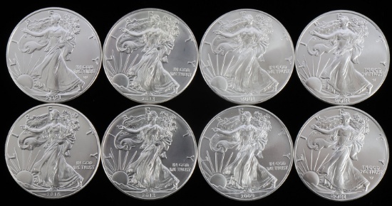 LOT 8 MIX DATE 1 OZT SILVER AMERICAN EAGLE COINS