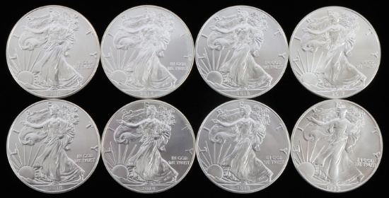 LOT 8 MIX DATE 1 OZT SILVER AMERICAN EAGLE COINS