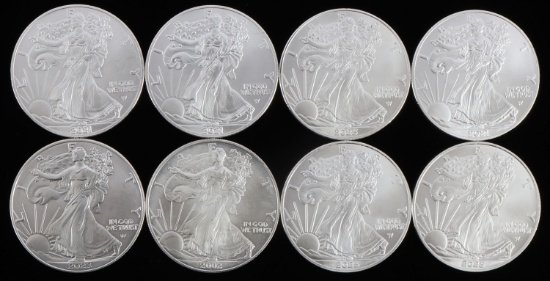 LOT 8 1 OZT OUNCE SILVER AMERICAN EAGLE BU COINS