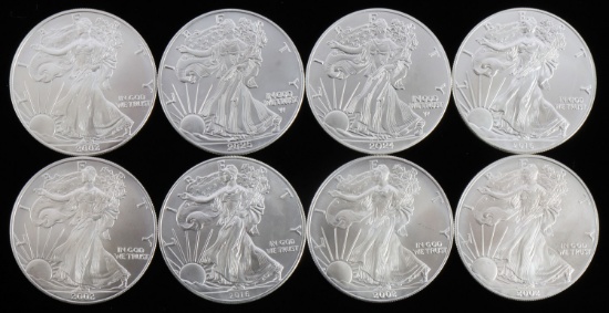 LOT 8 1 OZT OUNCE SILVER AMERICAN EAGLE BU COINS