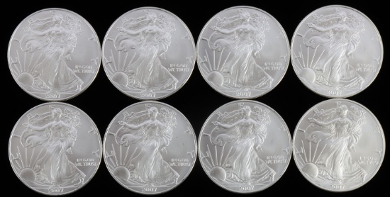 LOT 8 2007 1 OZT OUNCE SILVER AMERICAN EAGLE COINS