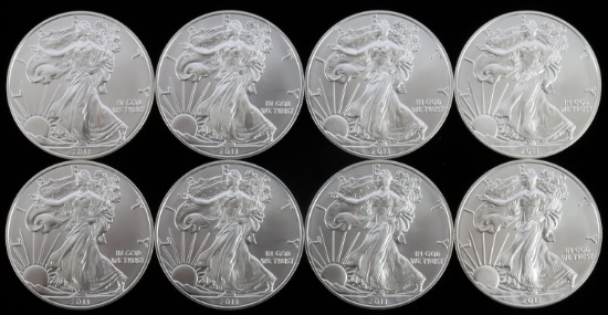LOT 8 2011 1 OZT OUNCE SILVER AMERICAN EAGLE COINS