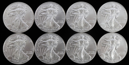 LOT 8 2011 1 OZT OUNCE SILVER AMERICAN EAGLE COINS