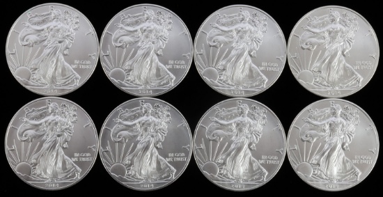 LOT 8 2014 1 OZT OUNCE SILVER AMERICAN EAGLE COINS