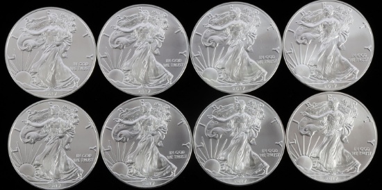 LOT 8 2017 1 OZT OUNCE SILVER AMERICAN EAGLE COINS