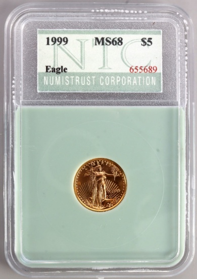 1999 GOLD 1/10 OZT AMERICAN EAGLE NTC MS68 COIN