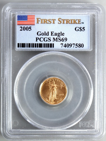 2005 GOLD 1/10 OZT AMERICAN EAGLE PCGS MS69