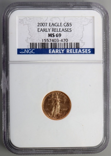 2007 GOLD 1/10 OZT NGC EARLY RELEASES MS69 EAGLE