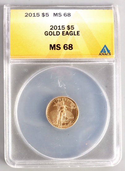2015 GOLD 1/10 OZT AMERICAN EAGLE ANACS MS68 COIN