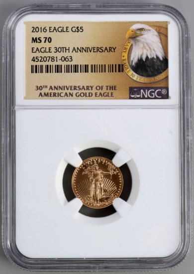 2016 GOLD 1/10 OZT AMERICAN EAGLE COIN NGC MS 70