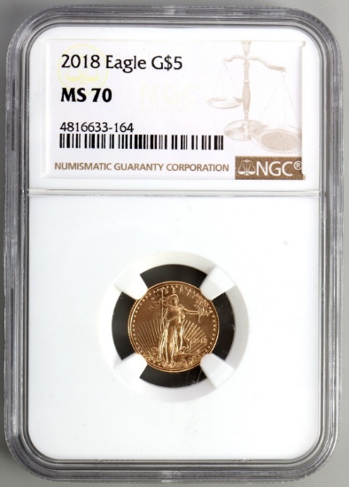 2018 GOLD 1/10 OZT AMERICAN EAGLE COIN NGC MS 70