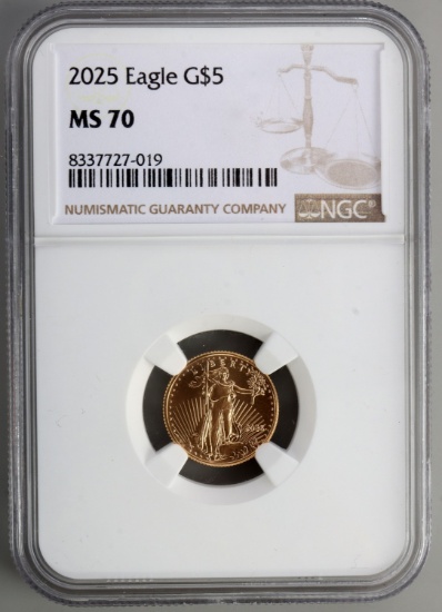 2025 GOLD 1/10 OZT AMERICAN EAGLE NGC MS 70 COIN