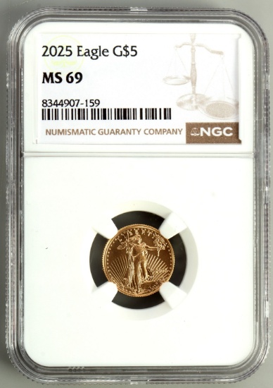 2025 GOLD 1/10 OZT AMERICAN EAGLE COIN NGC MS 69