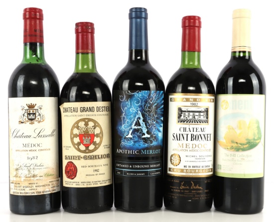 1982 CHATEAU LASSALLE WINE & 4 OTHER BOTTLES