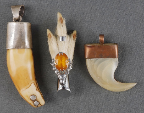 LION CLAW BEAR TOOTH PENDANTS & PHEASANT FOOT PIN