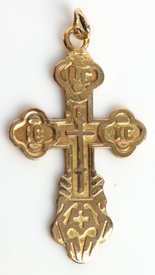 RUSSIAN ORTHODOX CROSS 18KT YELLOW GOLD PENDANT