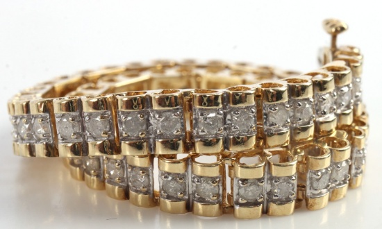 14KT YELLOW GOLD AND DIAMOND TENNIS BRACELET