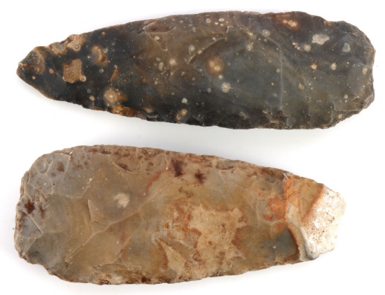 LOT 2 PRE COLUMBIAN MAYAN BI FACIAL FLINT BLADES