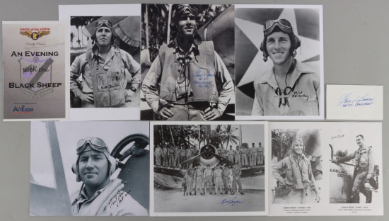 LOT OF 8 WWII US BLACK SHEEP AVIATORS SIGNATURES