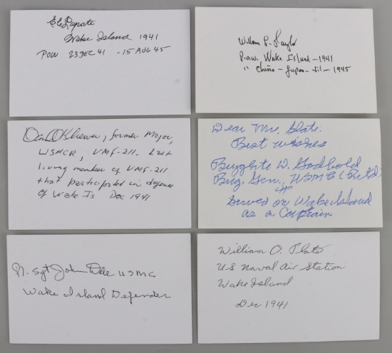 LOT OF 6 WWII US WAKE ISLAND DEFENDERS SIGNATURES