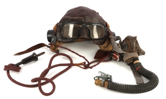 WWII RAF TYPE C FLYING HELMET WITH GOGGLES & MASK