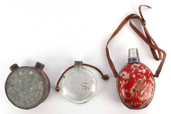 LOT OF 3 GLASS U.S. & JAPANESE WWII CANTEENS