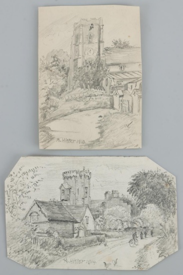 LOT OF 2 WWII GERMAN REICH HITLER SKETCHES