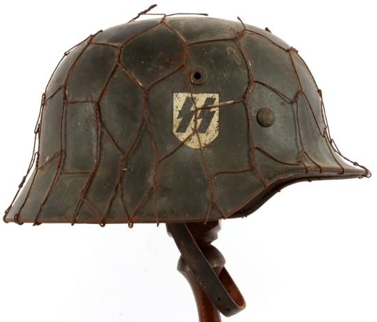WWII GERMAN SS CHICKEN WIRE NS64 M40 STEEL HELMET